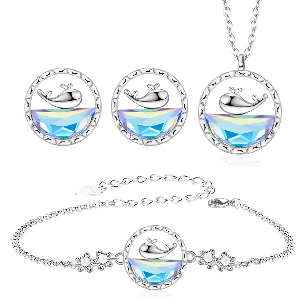 Silver whale jewelry set