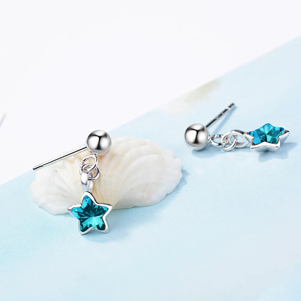 925 Sterling Silver Star Jewelry Set - Necklace, Earrings & Bracelet with Crystal