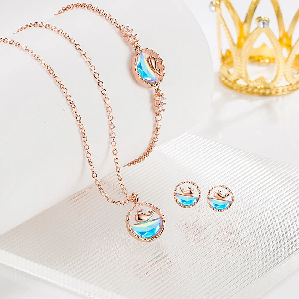 Silver whale jewelry set