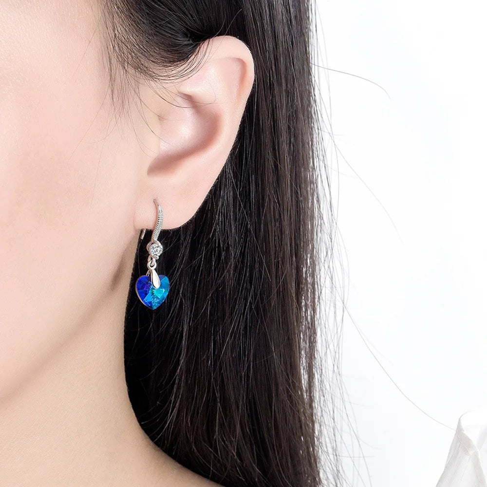 Blue Heart Zircon Silver Earring