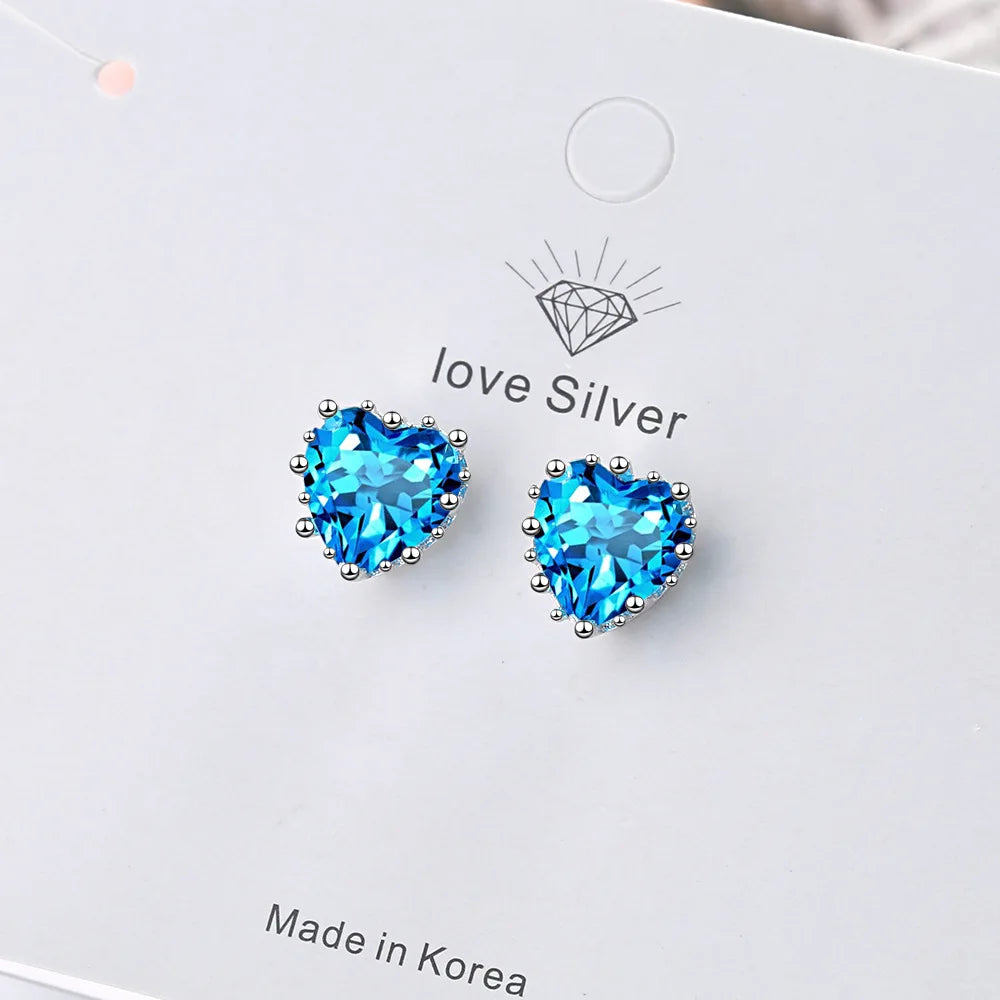 925 Sterling Silver Heart Earrings with Zircon - Luxury Stud Earrings