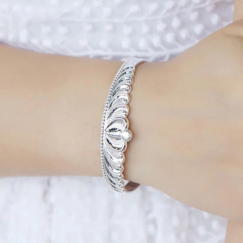 925 Sterling Silver Royal Crown Cuff Bracelet - Luxury Women's Bangle
