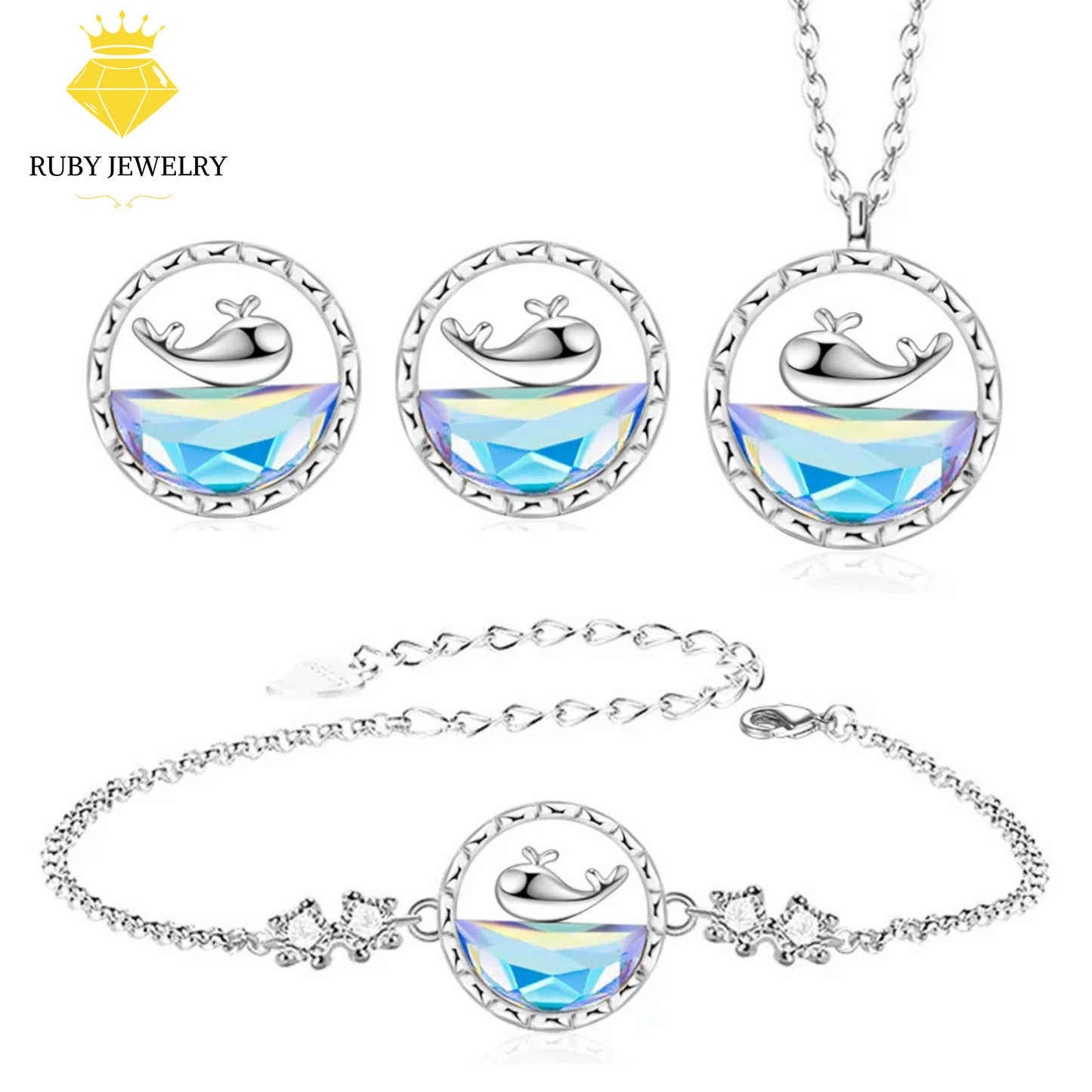 Silver whale jewelry set