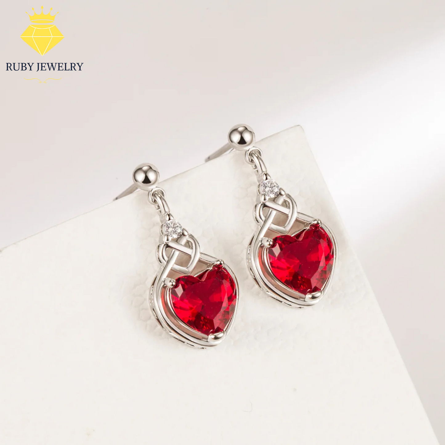 925 Sterling Silver Red Heart Bridal Jewelry Set - Necklace, Earrings & Ring