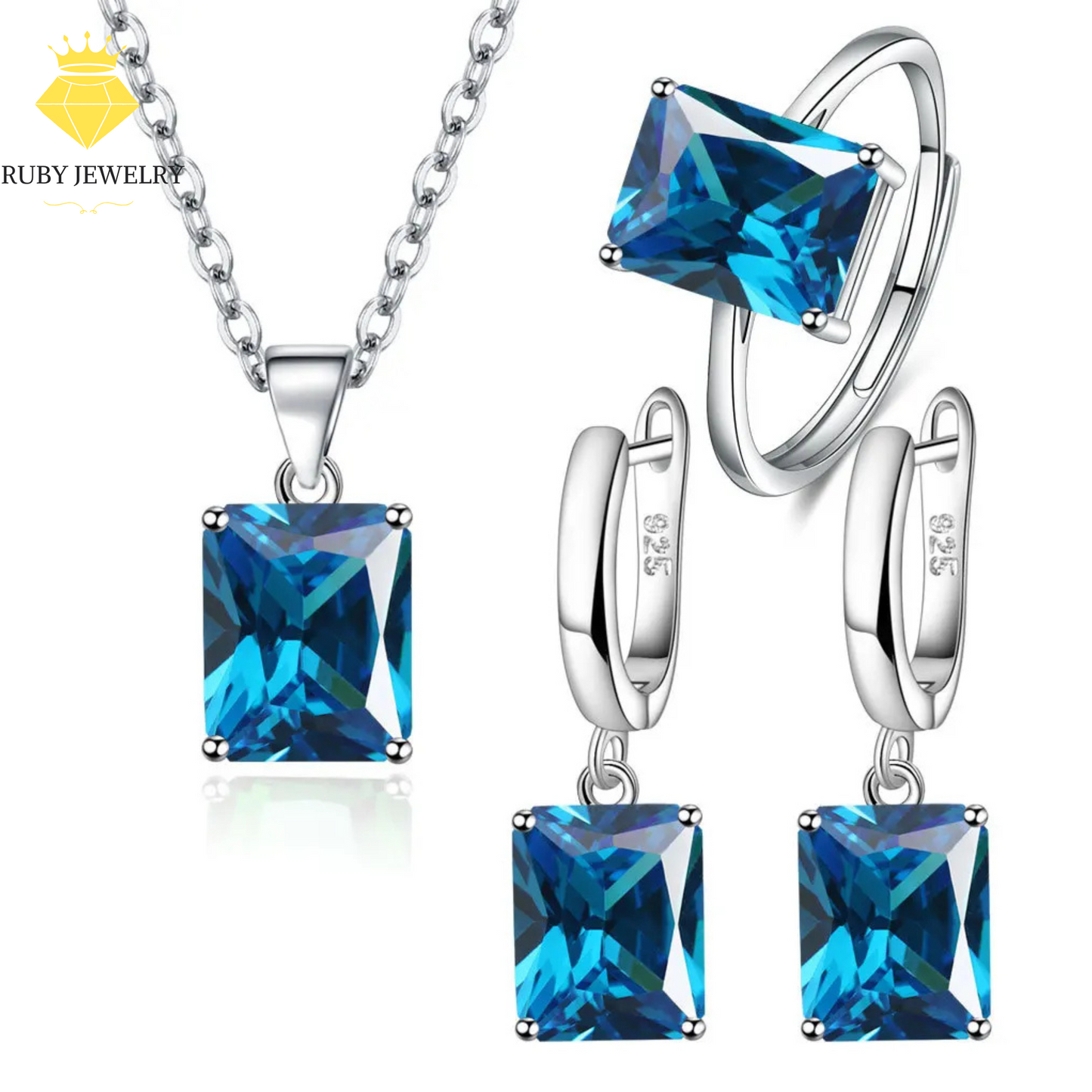 925 Sterling Silver Green Zircon Jewelry Set - Necklace, Earrings & Ring