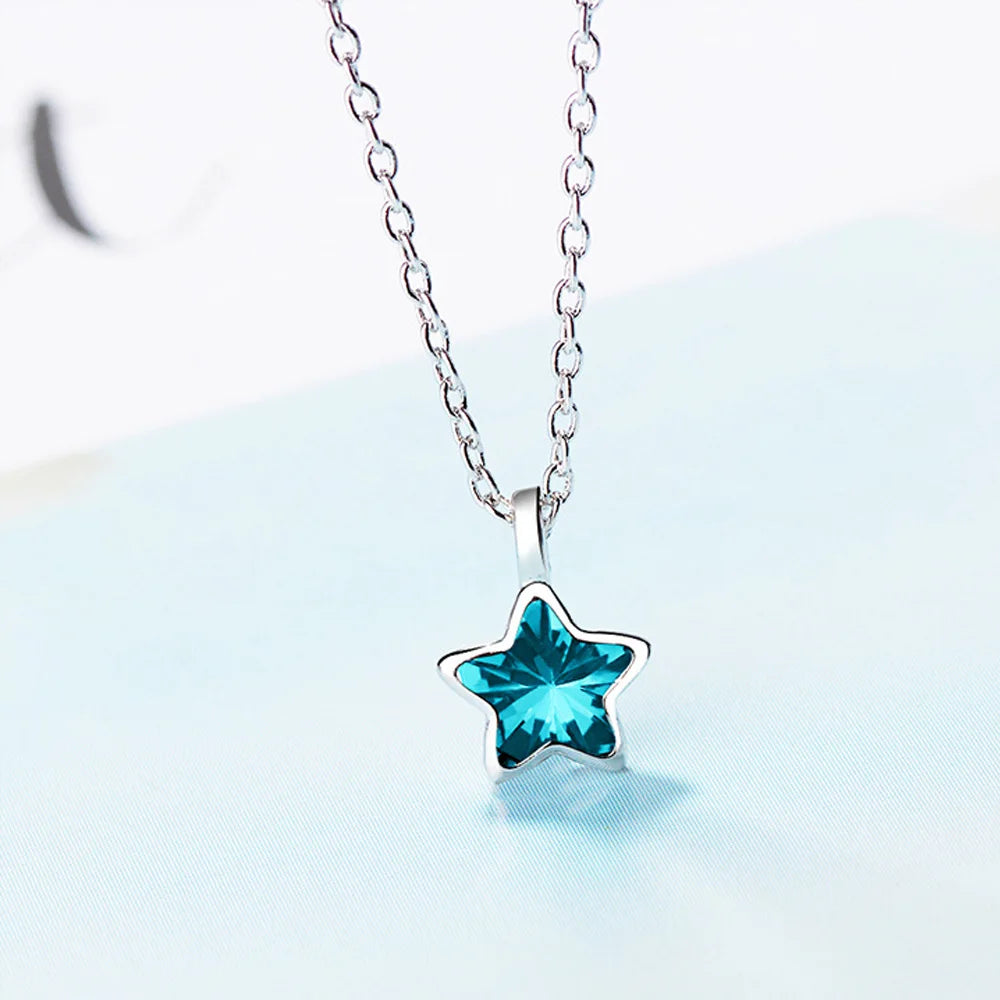 Silver Blue Star Necklaces