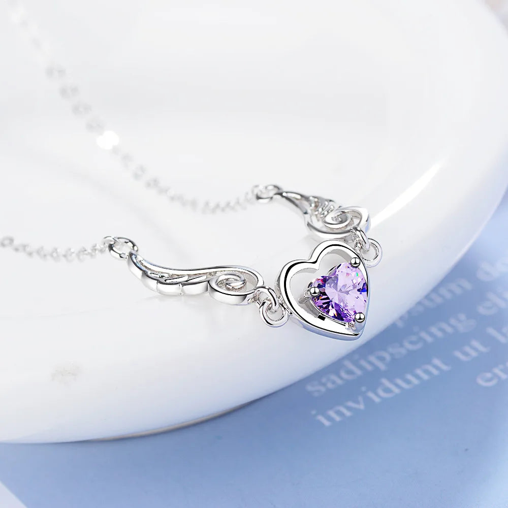 925 Sterling Silver Heart Necklace with Zircon - Women's Pendant